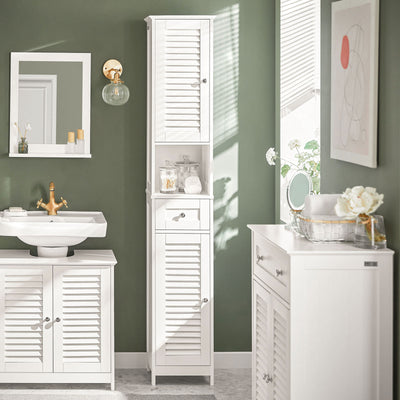 SoBuy FRG236-W Dulap Coloană Baie, Șifonier Înalt de Depozitare cu 2 Uși, 1 Sertar și Nișă Deschisă, Mobilier de Depozitare pentru Baie, WC, SDB, Toaletă sau Bucătărie 32x170x30cm