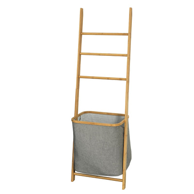 SoBuy FRG263-N Échelle Porte-Serviettes Support pour Serviettes sans Perçage avec 1 Panier à Linge Amovible et 3 Barres