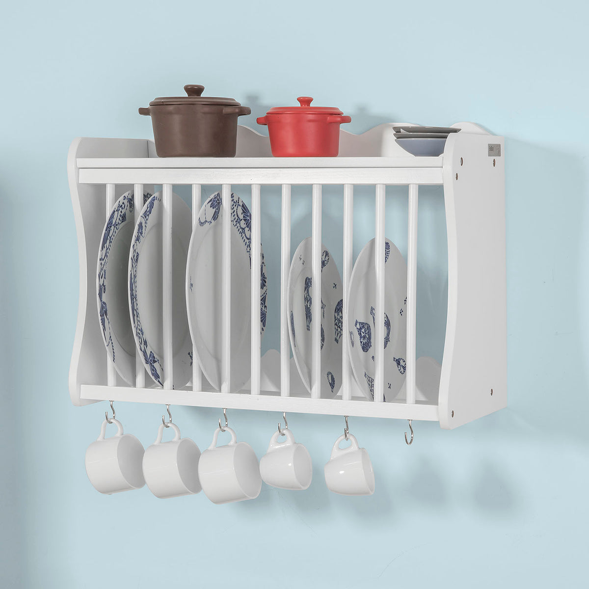 SoBuy FRG275-W Suport farfurii de perete Dulap depozitare farfurii montat pe perete