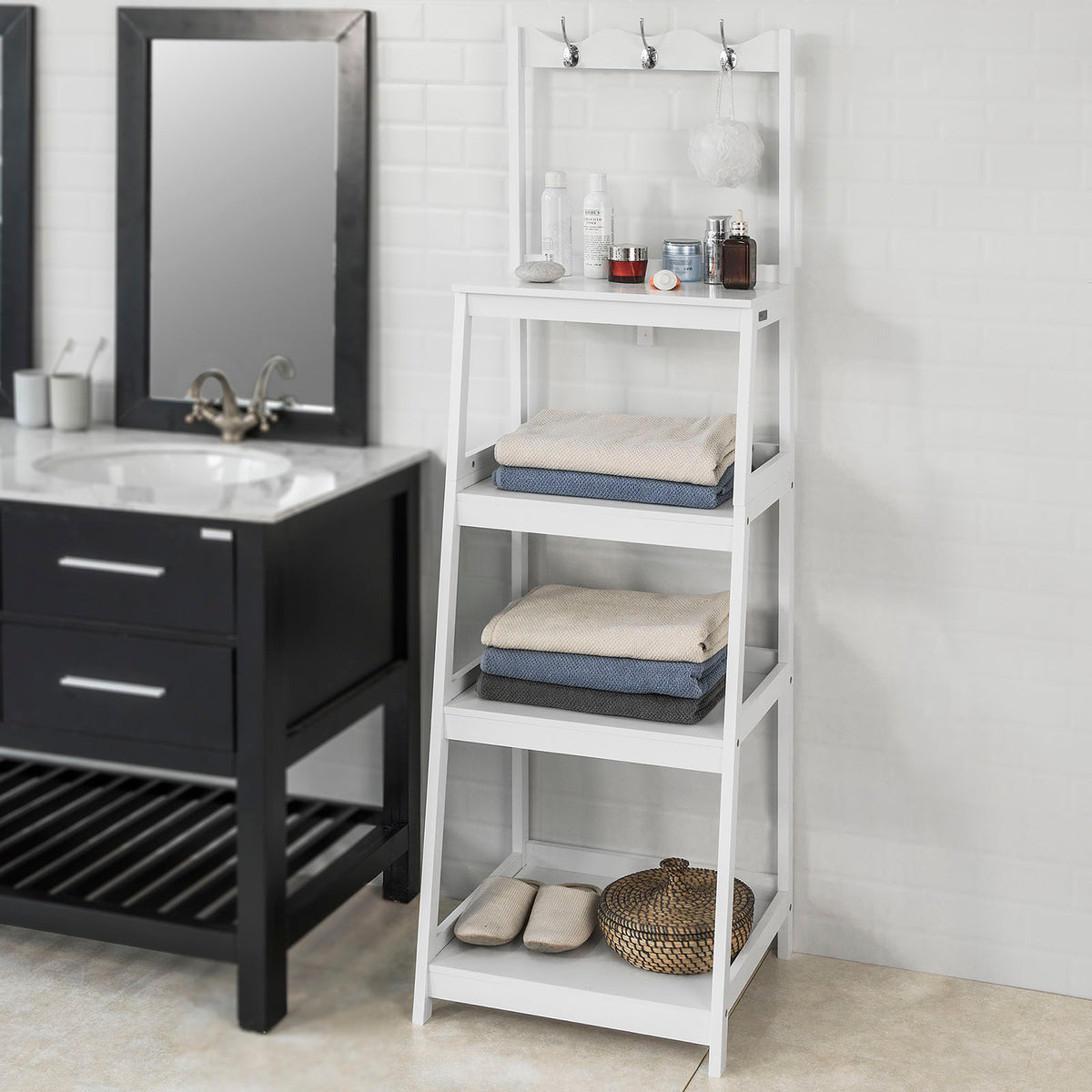 SoBuy FRG279-W Raft de Depozitare Stil Scară Dulap Colonial Baie Intrare