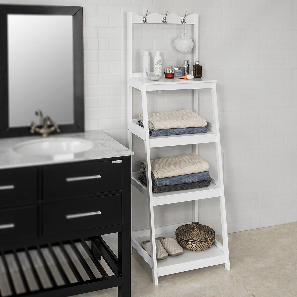 SoBuy FRG279-W Raft de Depozitare Stil Scară Dulap Colonial Baie Intrare