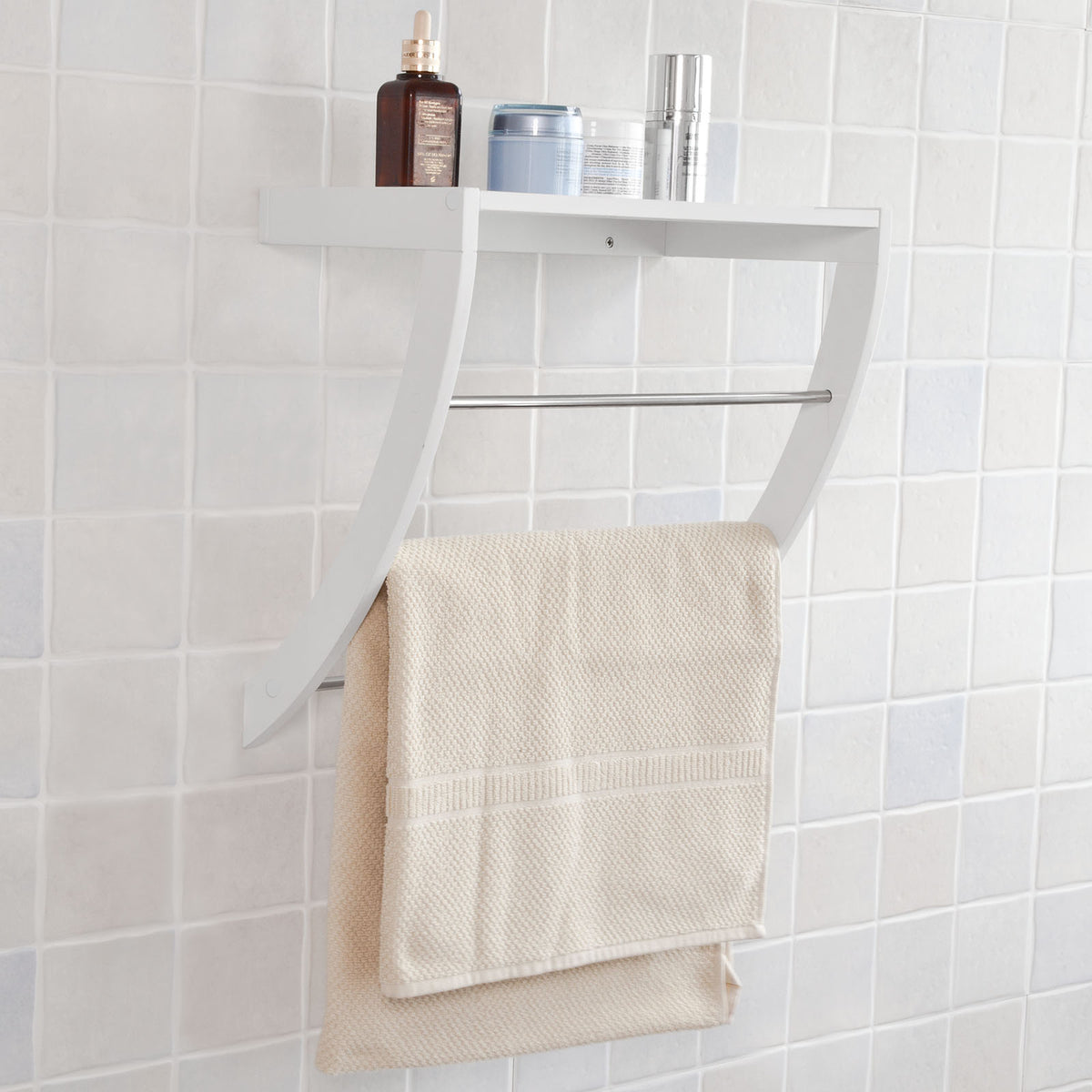 SoBuy FRG47-W Suport prosop de perete cu 1 raft și 3 bare