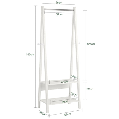 SoBuy FRG59-W Suport pentru haine din lemn, dressing, cu două rafturi