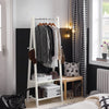 SoBuy FRG59-W Suport pentru haine din lemn, dressing, cu două rafturi