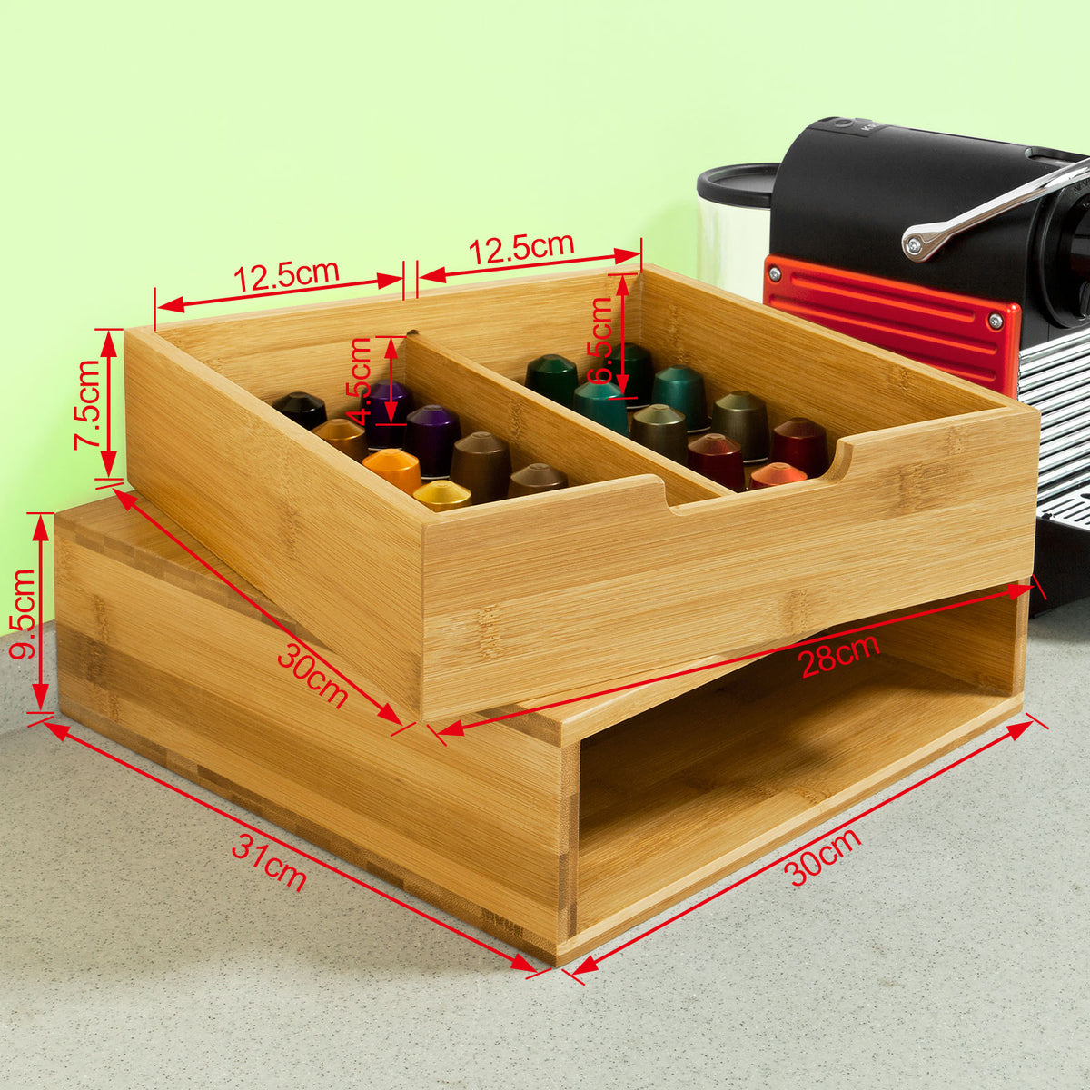 SoBuy FRG70-N Boîte de rangement à tiroirs pour capsules de thé et café en bambou Nespresso