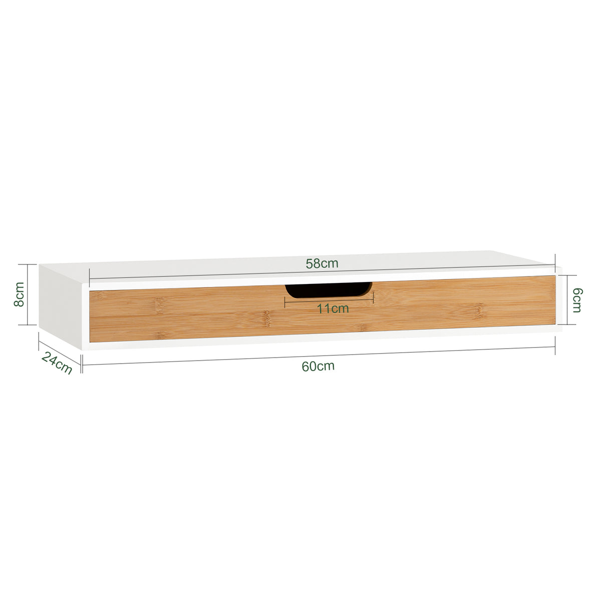SoBuy FRG93-WN Etajeră de perete cu sertar - Etajeră flotantă modernă pentru hol, living, bucătărie și dormitor - Alb și Natur 60x24x8cm