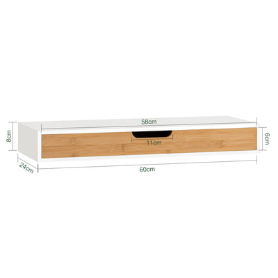 SoBuy FRG93-WN Etajeră de perete cu sertar - Etajeră flotantă modernă pentru hol, living, bucătărie și dormitor - Alb și Natur 60x24x8cm