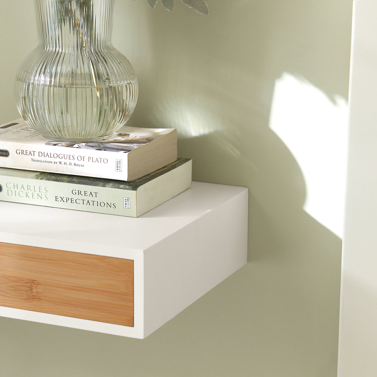 SoBuy FRG93-WN Etajeră de perete cu sertar - Etajeră flotantă modernă pentru hol, living, bucătărie și dormitor - Alb și Natur 60x24x8cm