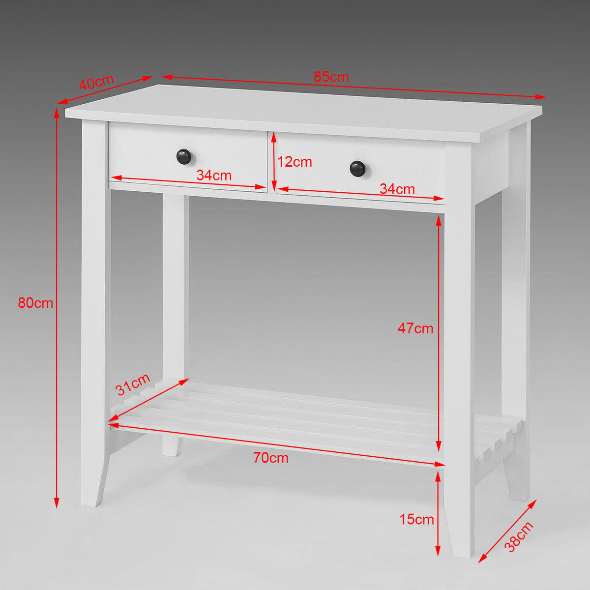 SoBuy FSB04-W Table Console 2 tiroirs et 1 étagère, L85cm x H80cm x P40cm