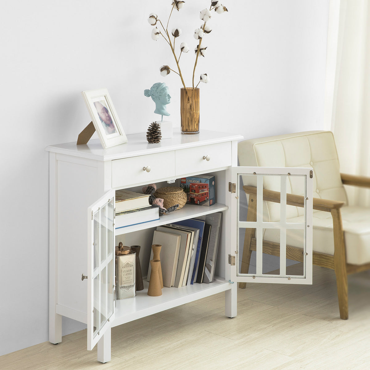 SoBuy FSB23-W Buffet Commode Meuble de Rangement Armoire de Rangement pour Salon, Chambre, Couloir, Cuisine