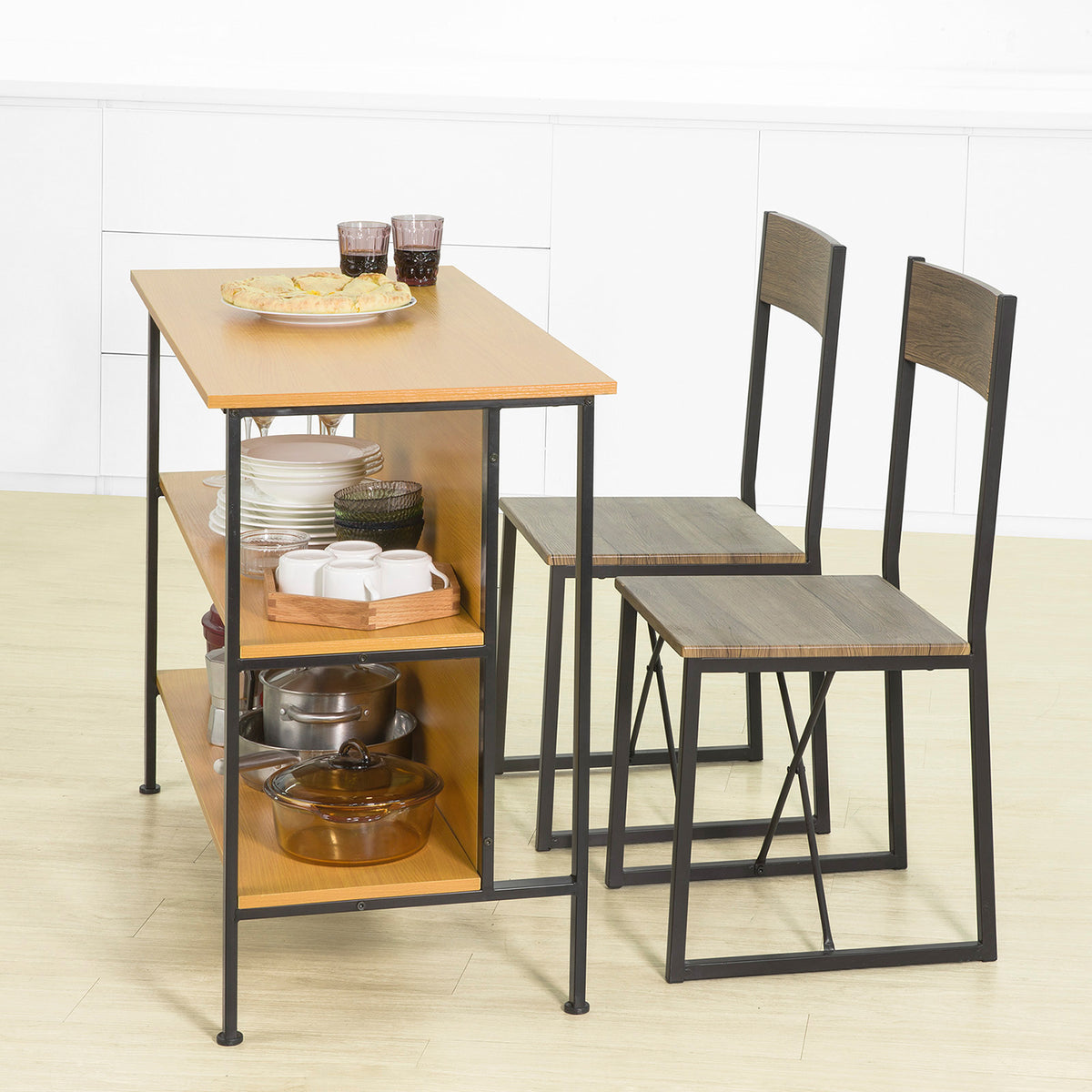 SoBuy FSB28-DN Table de Cuisine Table Haute de Bar Table Console Buffet avec 2 étagères de Rangement