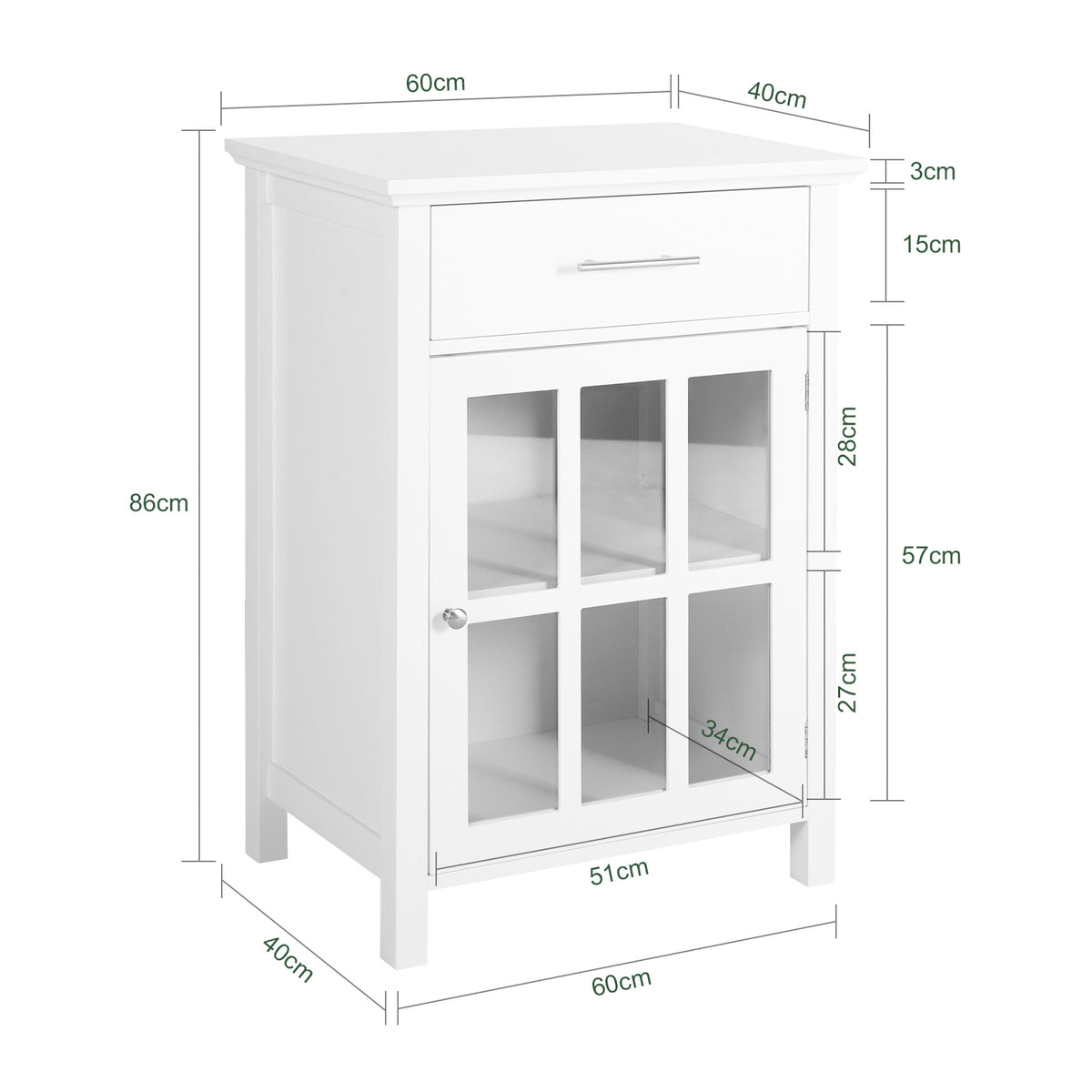 SoBuy FSB31-W Armoire de Rangement Buffet Commode Placard Meuble de Rangement Multi-rangements avec 1 Tiroir et 1 Porte Vitrée