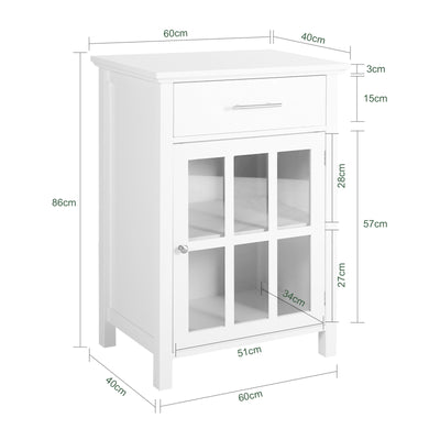 SoBuy FSB31-W Armoire de Rangement Buffet Commode Placard Meuble de Rangement Multi-rangements avec 1 Tiroir et 1 Porte Vitrée