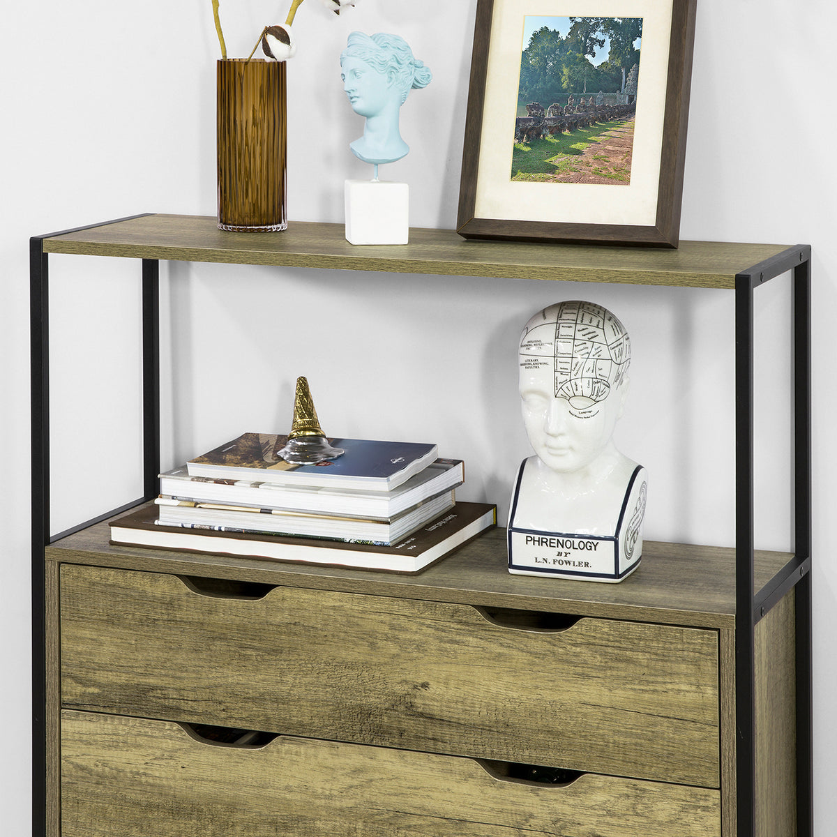SoBuy FSB40-T Table Console Meuble d'entrée avec 2 tiroirs Buffet Placard à 3 Niveaux