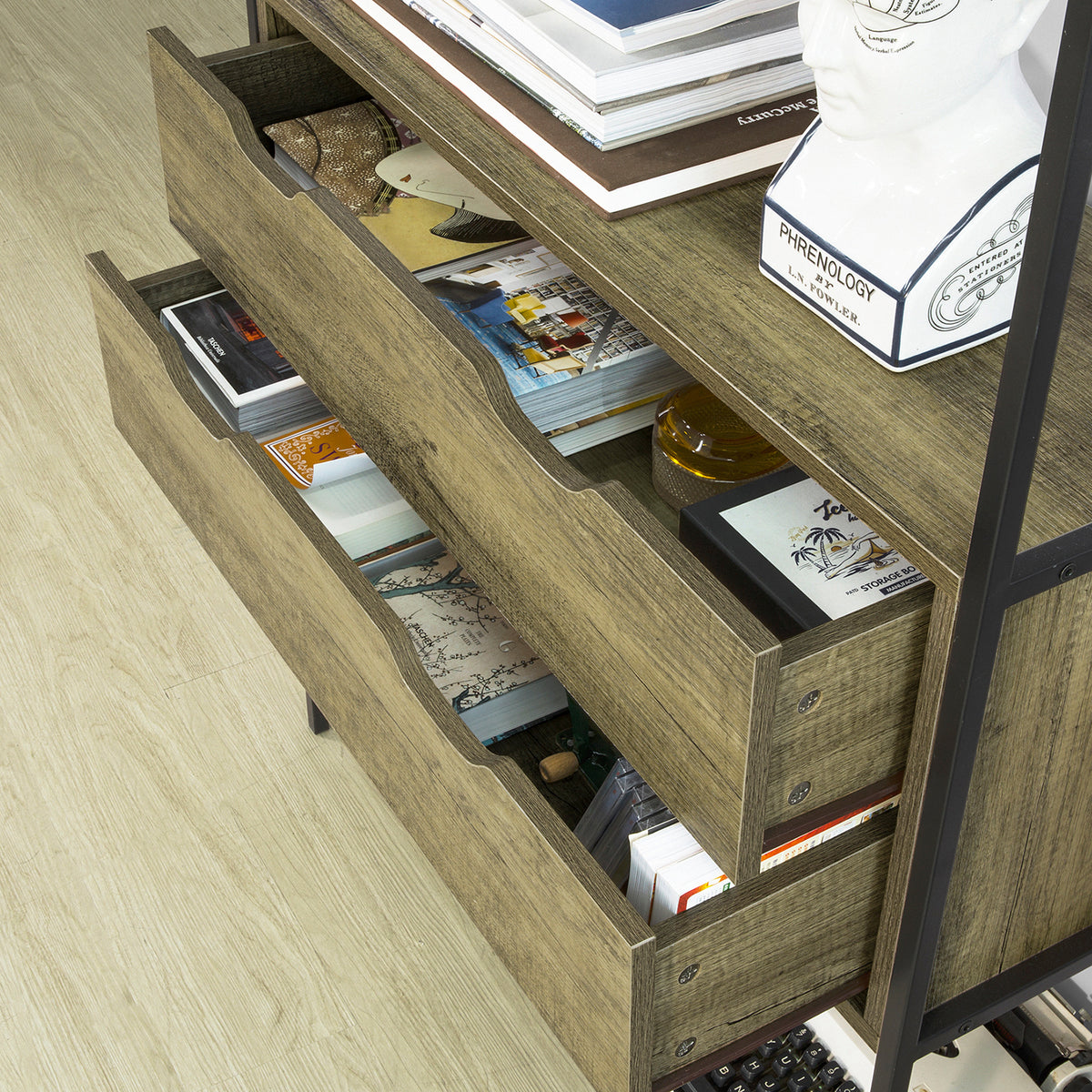 SoBuy FSB40-T Table Console Meuble d'entrée avec 2 tiroirs Buffet Placard à 3 Niveaux