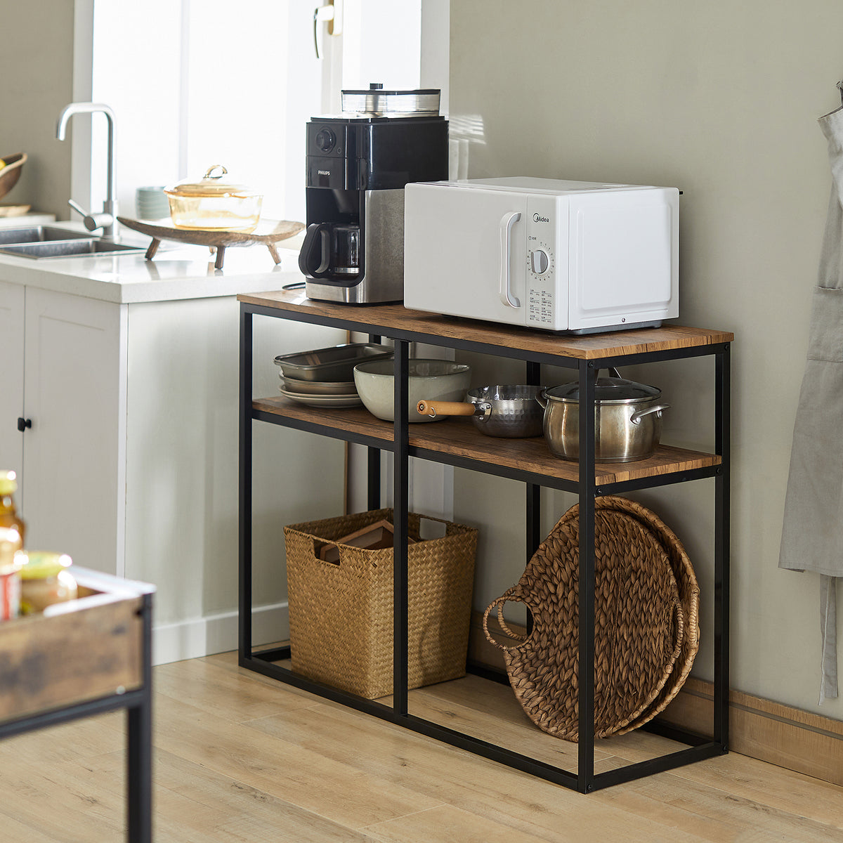 SoBuy FSB42-Q Table Console Table d’Entrée Bout de Canapé Table d'Appoint Buffet avec 2 étagères de Rangement – L107 x P36 x H77 cm, Cadre en Acier, Style Industriel
