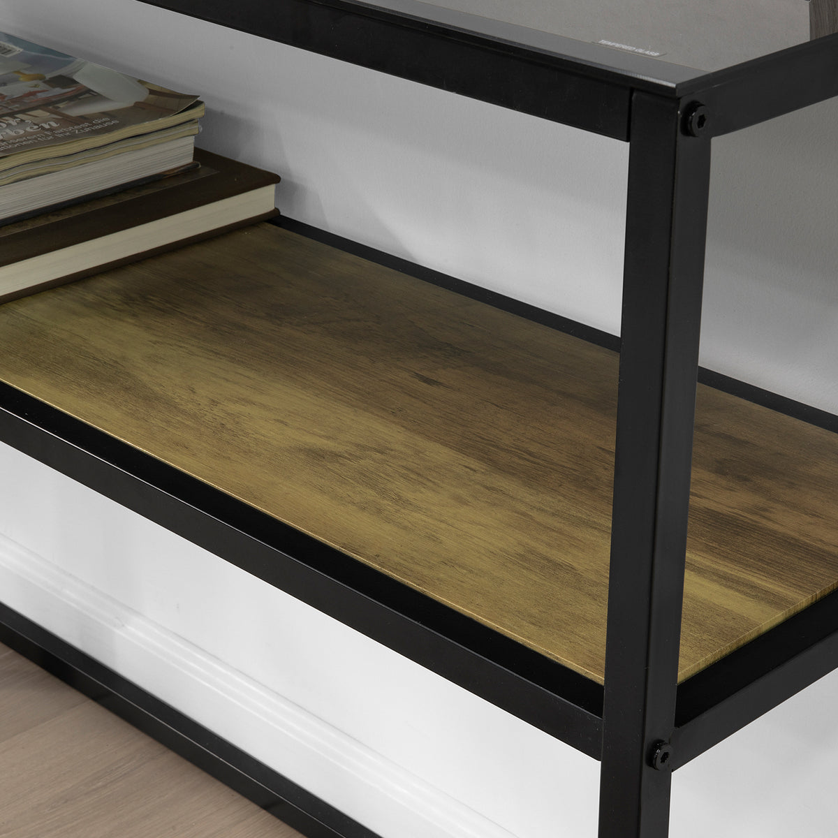SoBuy FSB43-SCH Table Console avec Surface en Verre Table d'Entrée en Métal Table Décorative Buffet