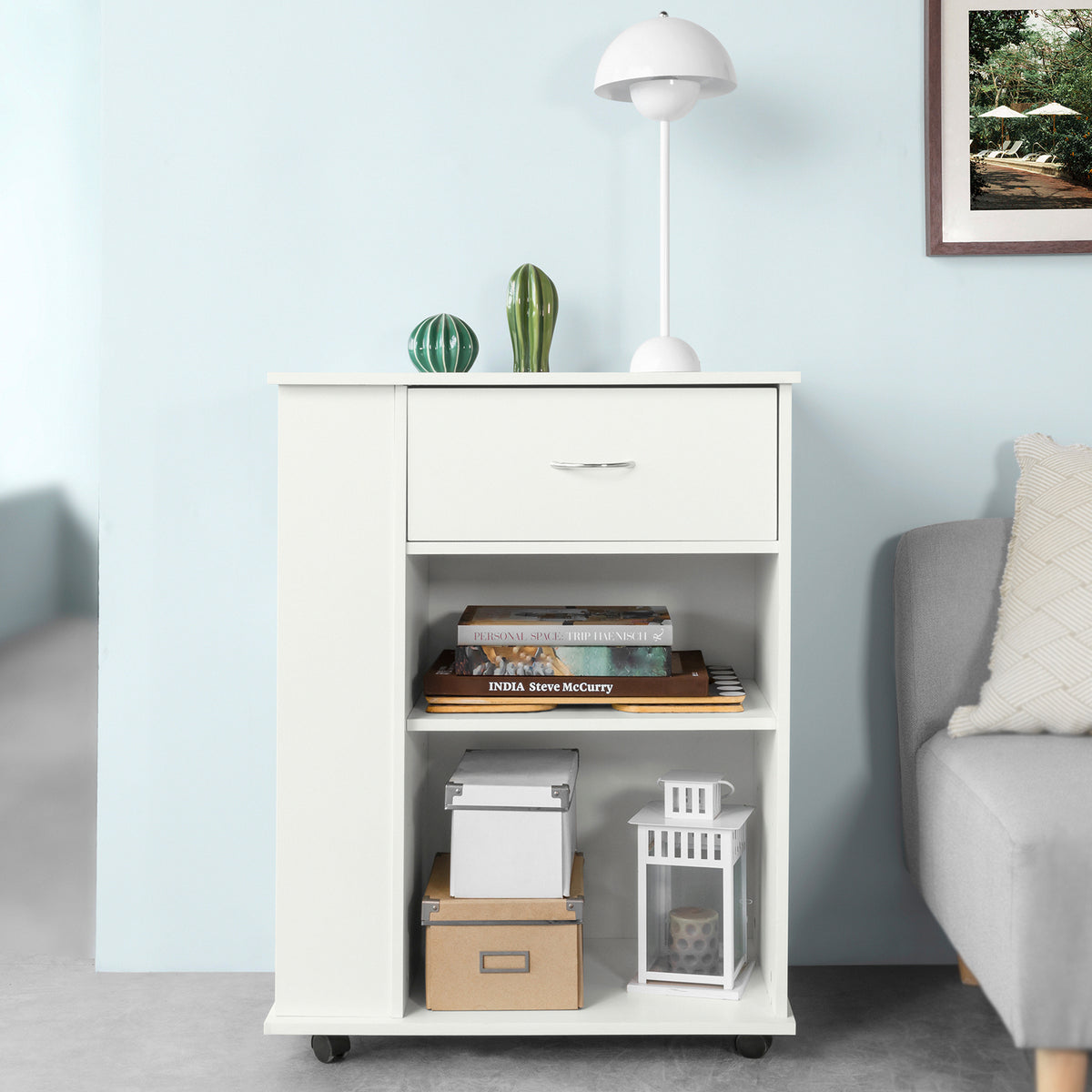 SoBuy FSB45-W Desserte Table d’Appoint Meuble de Rangement avec Tiroir et 4 Compartiments