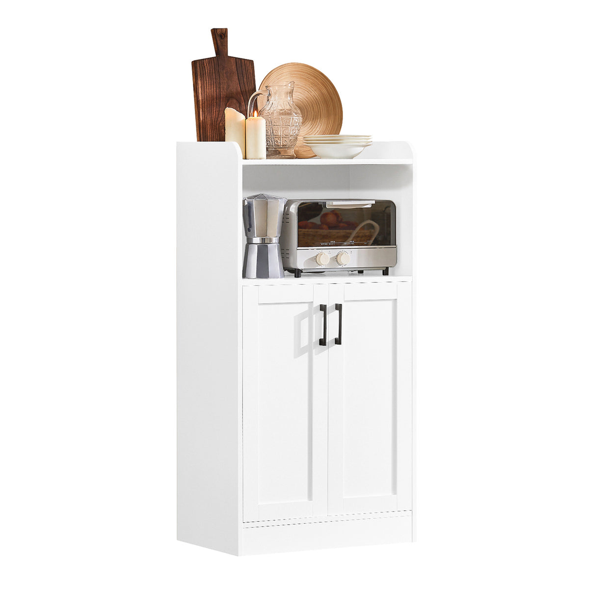 SoBuy FSB47-W Buffet Meuble de Rangement Micro-Ondes Commode Armoire à Micro-Ondes Placard 2 Portes, 1 Compartiment Ouvert av