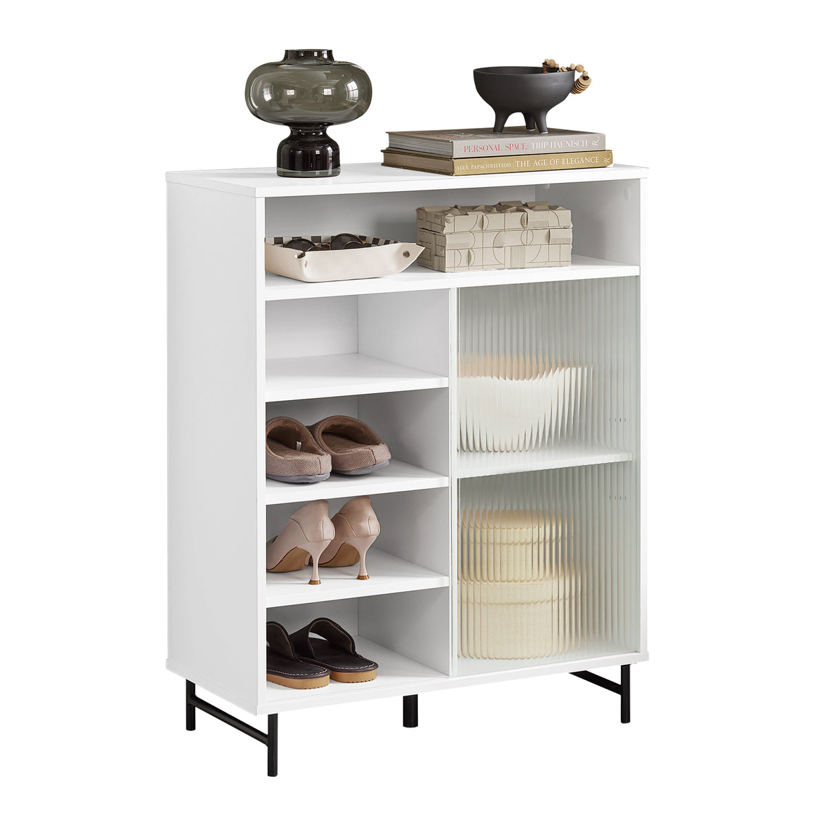 SoBuy FSB61-W Buffet Meuble de Rangement avec Porte Coulissante en Verre, Commode Multifonction pour Entrée Salon Cuisine – B