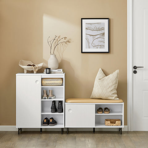 SoBuy Sideboard cu ușă glisantă, sertare, dulap de bucătărie, cizme de intrare, alb, 70x37x87cm, FSB62-W