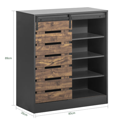 SoBuy FSB65-HG Bufet Mobilier de Depozitare cu Ușă de Hambar Glisantă, Comodă Multifuncțională pentru Hol Sufragerie Bucătărie – 80x35x89 cm, Gri