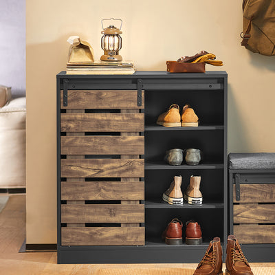 SoBuy FSB65-HG Bufet Mobilier de Depozitare cu Ușă de Hambar Glisantă, Comodă Multifuncțională pentru Hol Sufragerie Bucătărie – 80x35x89 cm, Gri