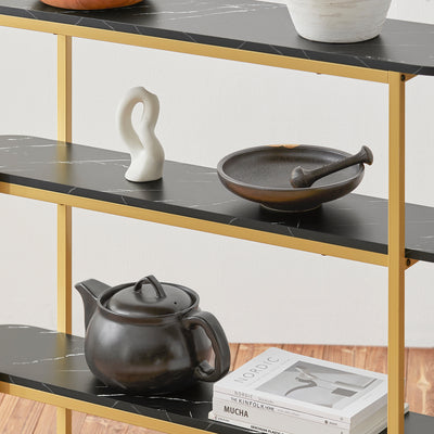 SoBuy FSB66-SCH Table Console Table d'Appoint Table d’Entrée Bout de Canapé à 3 Niveaux Effet Marbre Cadre en Métal