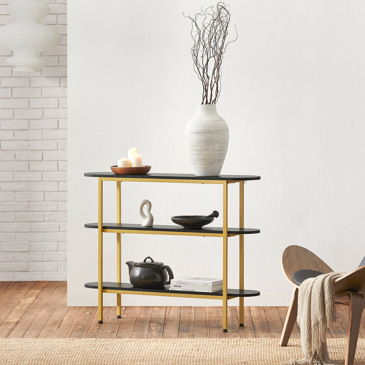 SoBuy FSB66-SCH Table Console Table d'Appoint Table d’Entrée Bout de Canapé à 3 Niveaux Effet Marbre Cadre en Métal