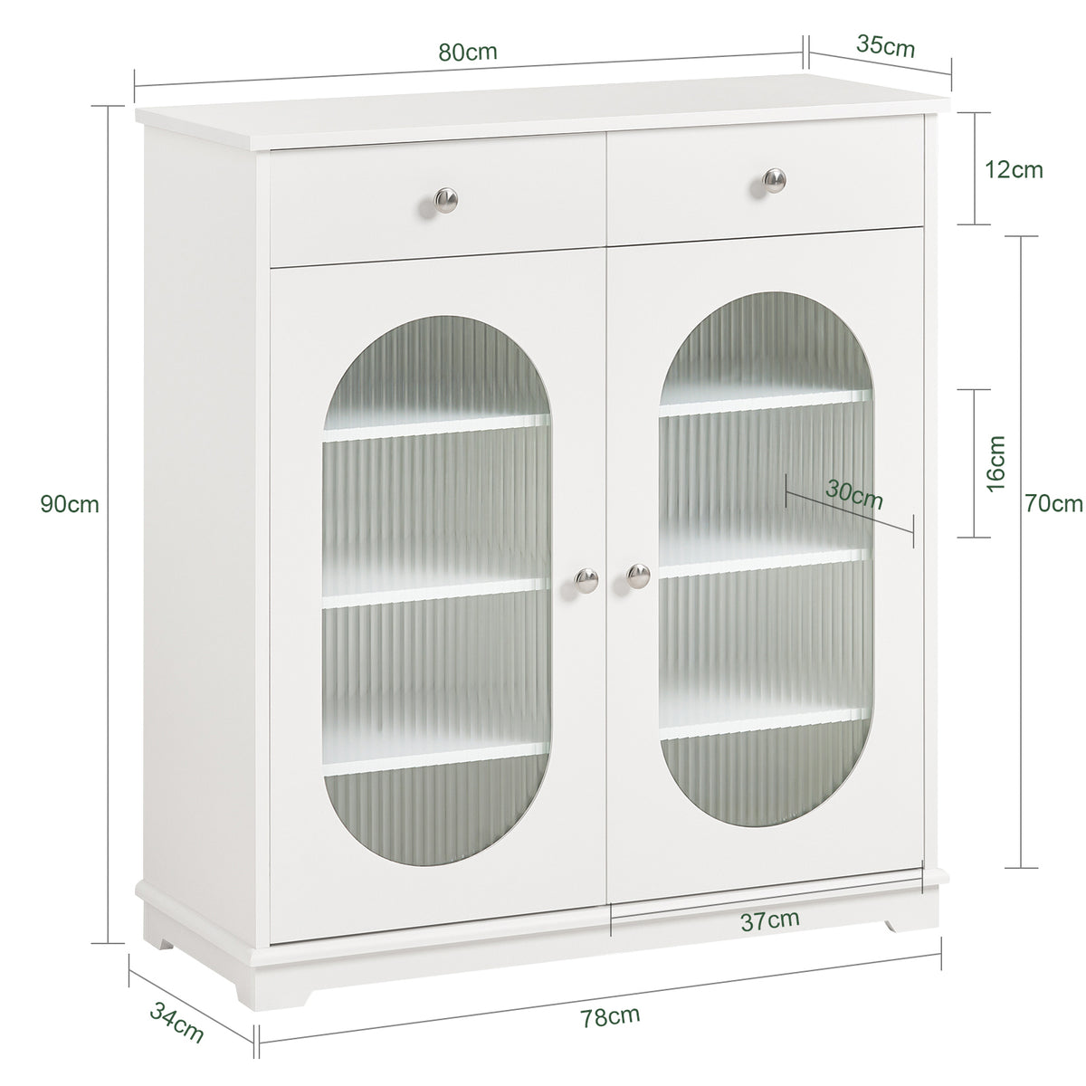 SoBuy FSB68-W Dulap de Hol cu Spațiu Integrat pentru Pantofi – 2 Uși cu Geam și 2 Sertare – Hol Organizat – 80x35x90 cm Alb