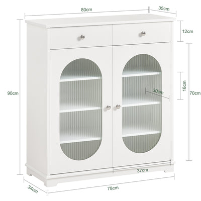 SoBuy FSB68-W Dulap de Hol cu Spațiu Integrat pentru Pantofi – 2 Uși cu Geam și 2 Sertare – Hol Organizat – 80x35x90 cm Alb
