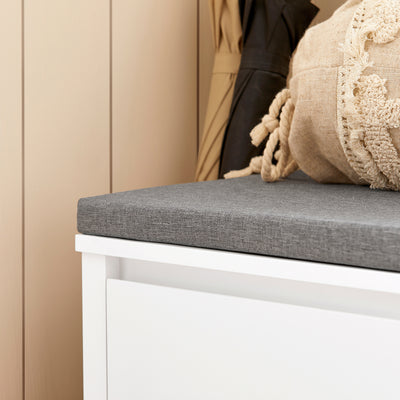SoBuy FSR101-W Banc à Chaussures avec Coussin Rembourré, Tiroir, Panier, Porte et 2 Étagères pour Entrée – 91x36x46 cm, Blanc