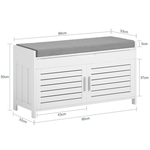 SoBuy Băncă pentru containere cu 2 uși suport de încălțăminte cu compartiment de depozitare albă de intrare, l90xp33xa50 cm fsr102-w
