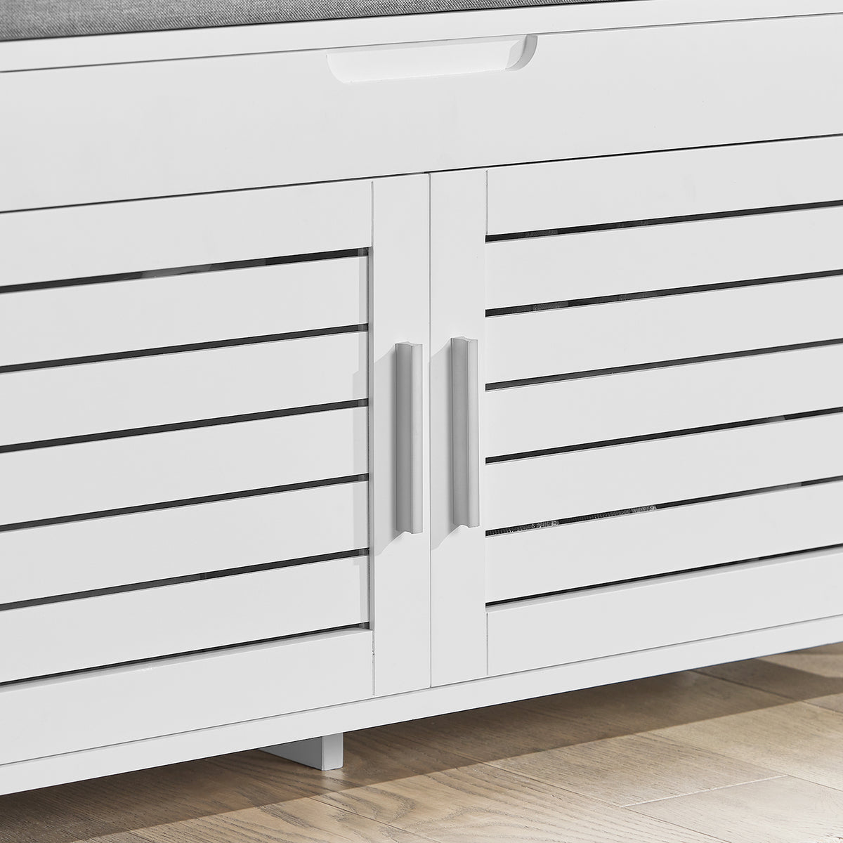SoBuy FSR102-W Banc pentru Pantofi cu Pernă Căptușită, Ladă și 2 Uși de Depozitare pentru Hol – 90x33x50 cm, Alb