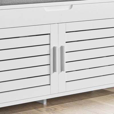 SoBuy FSR102-W Banc pentru Pantofi cu Pernă Căptușită, Ladă și 2 Uși de Depozitare pentru Hol – 90x33x50 cm, Alb