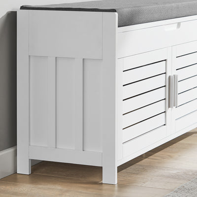 SoBuy FSR102-W Banc pentru Pantofi cu Pernă Căptușită, Ladă și 2 Uși de Depozitare pentru Hol – 90x33x50 cm, Alb