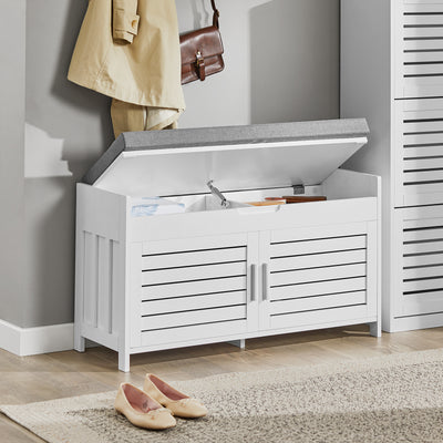SoBuy FSR102-W Banc pentru Pantofi cu Pernă Căptușită, Ladă și 2 Uși de Depozitare pentru Hol – 90x33x50 cm, Alb