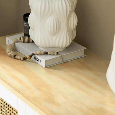 SoBuy FSR103-WN Banc de Rangement, Banc à Chaussures, Meuble d’Entrée, Meuble Bas, Coffre de Rangement avec 2 Portes en Ploy Rotin