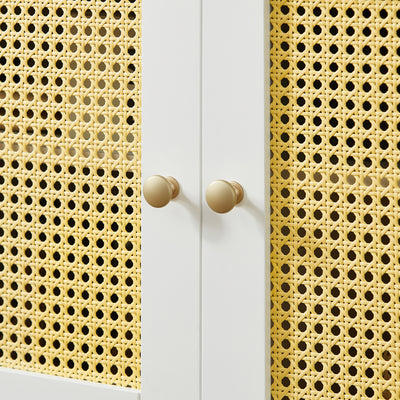 SoBuy FSR103-WN Banc de Rangement, Banc à Chaussures, Meuble d’Entrée, Meuble Bas, Coffre de Rangement avec 2 Portes en Ploy Rotin