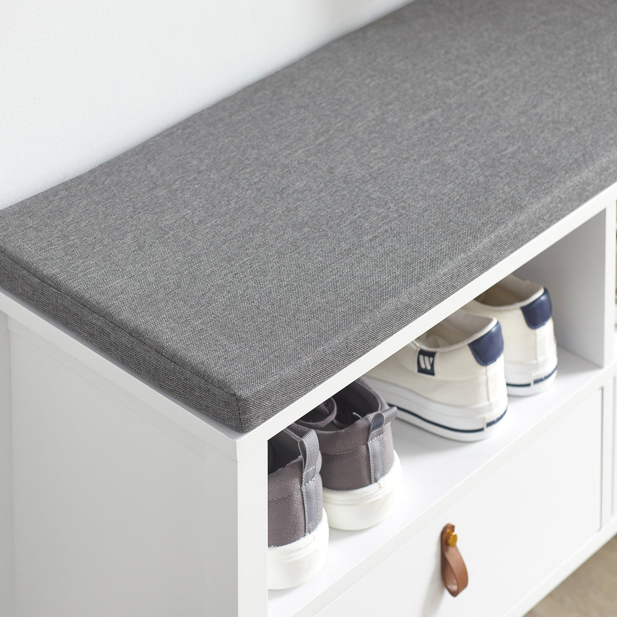 SoBuy FSR106-W Banc de Pantofi cu Pernă Căptușită și Spațiu de Depozitare pentru Hol Intrare – 90x30x46 cm, Alb