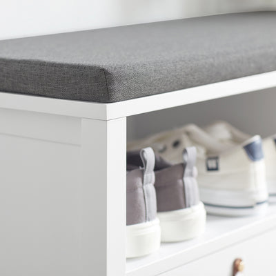 SoBuy FSR106-W Banc de Pantofi cu Pernă Căptușită și Spațiu de Depozitare pentru Hol Intrare – 90x30x46 cm, Alb