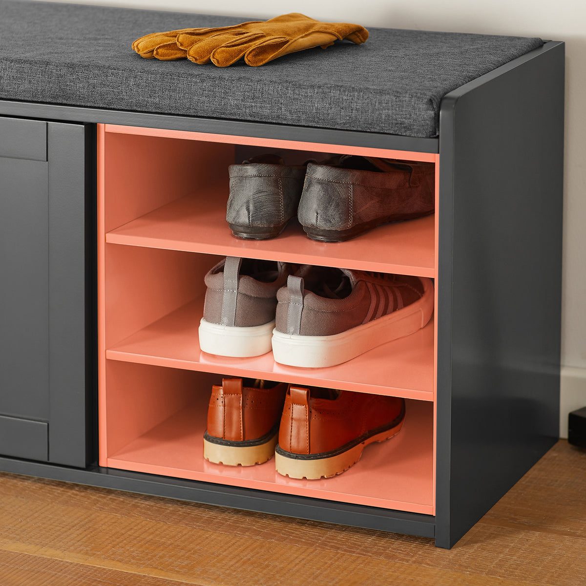 SoBuy FSR109-HG Banc à Chaussures Meuble Chaussures Commode à Chaussures Coussin Rembourré et Etagère Amovible