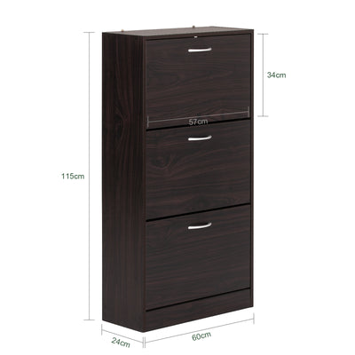 SoBuy FSR110-BR Dulap de Pantofi cu 3 Uși Rabatabile, Organizator pentru Hol Intrare – 60x24x115 cm, Maro