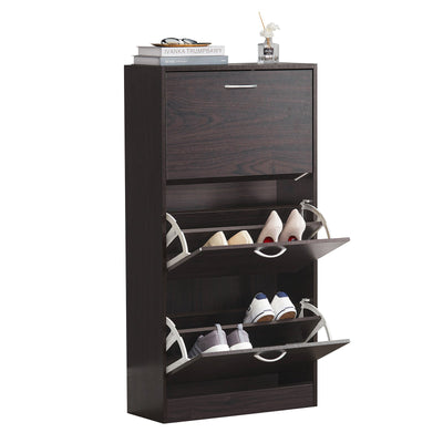 SoBuy FSR110-BR Armoire à Chaussures 3 Abattants, Rangement pour Entrée Couloir – 60x24x115 cm, Marron