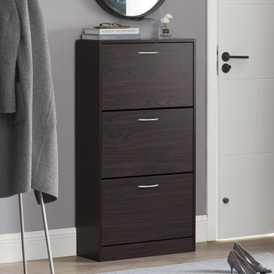 SoBuy FSR110-BR Dulap de Pantofi cu 3 Uși Rabatabile, Organizator pentru Hol Intrare – 60x24x115 cm, Maro
