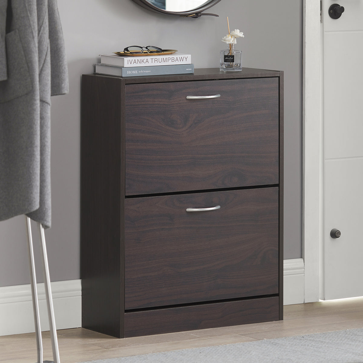 SoBuy FSR110-K-BR Dulap de Pantofi cu 2 Uși Rabatan, Raft Depozitare Hol Intrare – 60x24x80 cm, Maro