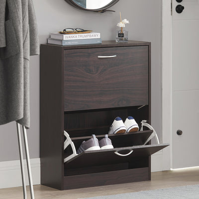 SoBuy FSR110-K-BR Armoire à Chaussures 2 Abattants, Rangement pour Entrée Couloir – 60x24x80 cm, Marron