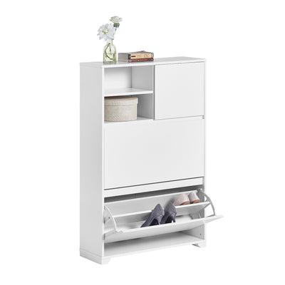 SoBuy FSR111-W Armoire à Chaussures 2 Abattants, 2 Compartiments Ouverts et 1 Porte pour Entrée Couloir, Blanc