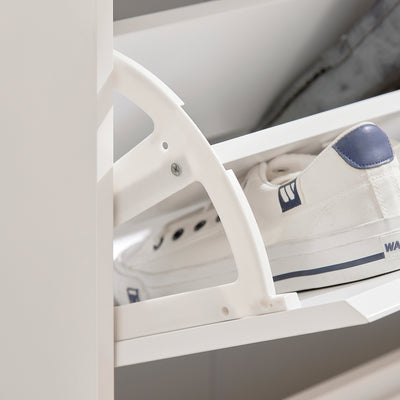 SoBuy FSR111-W Armoire à Chaussures 2 Abattants, 2 Compartiments Ouverts et 1 Porte pour Entrée Couloir, Blanc