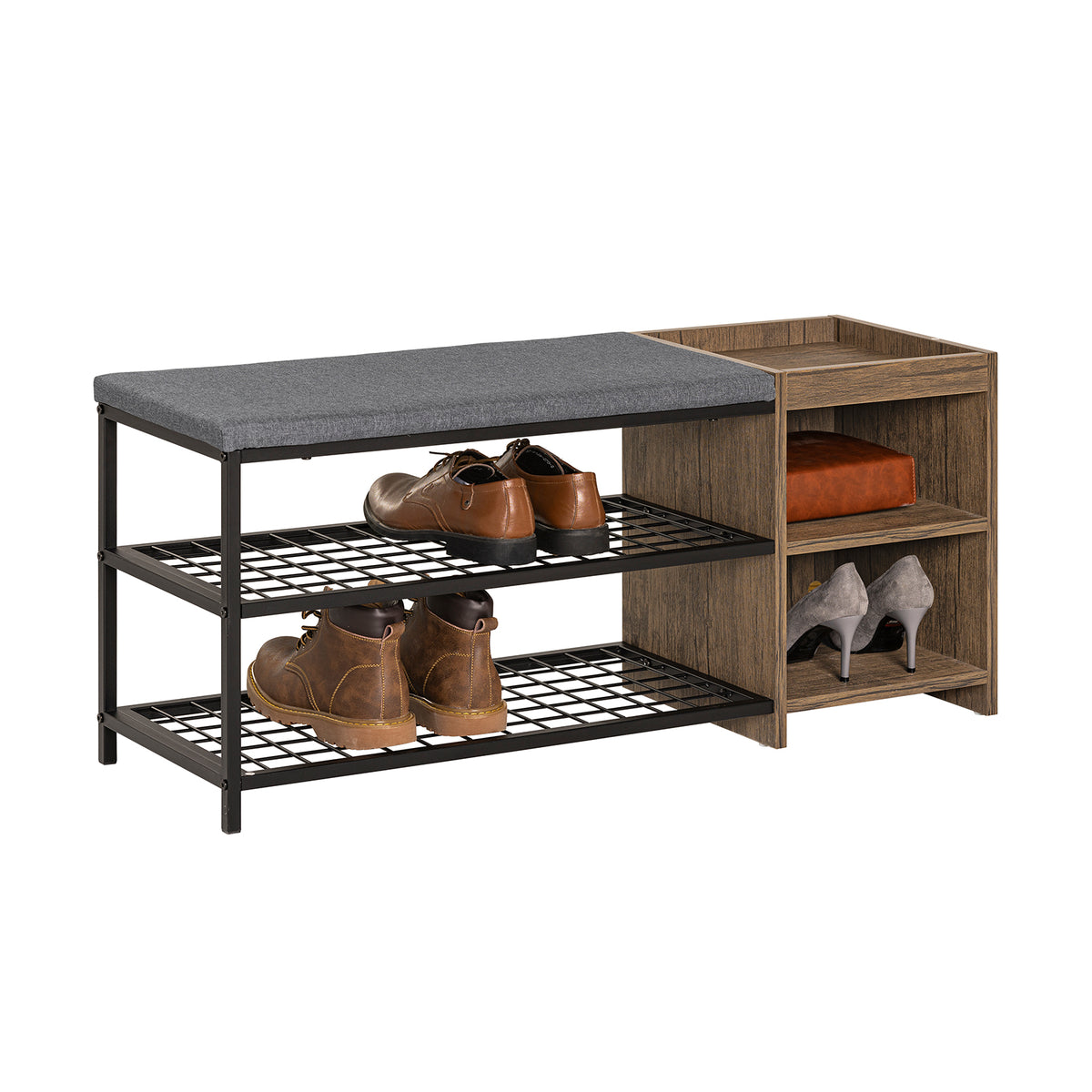 SoBuy FSR113-N Étagère à Chaussures, Banc de Vestiaire Étroit, avec Coussin Rembourré, 2 Étagères en Maille et 2 Compartiment